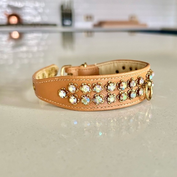 Wall Street Saratoga >Opalescent Crystal Embellished Leather Toy Dog Collar - Picture 7 of 14